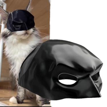 Imagem de AZA Vestuário de Halloween para gatos, máscara de morcego, fantasia de super-herói, cosplay, boné de gato, chapéu engraçado para animais de estimação, acessórios para animais de estimação, menino para