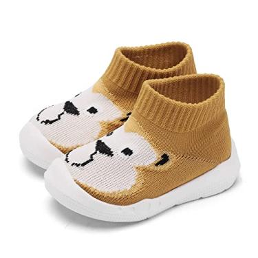 Imagem de Engtoy Pantufas antiderrapantes respiráveis com sola de borracha macia para bebês meninos e meninas, Macaco amarelo, 15-24 meses