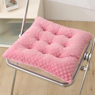 Imagem de GMWARDDF Almofada quadrada super macia de veludo cotelê durável com laços antiderrapante almofada para cadeira de escritório de cor sólida para cadeira de escritório para cadeira de mesa