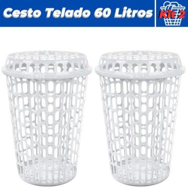 Imagem de Kit Com 2 Cestos Para Roupas Multiuso Telado Com Tampa 60l Preto Arqpl