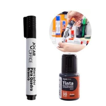 Imagem de Kit Piloto + Tinta Refil Para Quadro Branco Cor  Preto Bic Jocar - Com