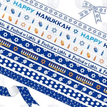 Imagem de Conjunto de fitas de Hanukkah com 10 rolos, fitas decorativas do festival judaico das luzes, 0,9 cm de largura x 3 metros cada. Fitas de estrela de Davi, para envolver laços de cabelo (Hanukkah-3/8)