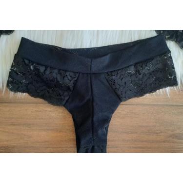 Imagem de Conjunto lingerie tecido furadinho, com renda, calcinha fio duplo. - P