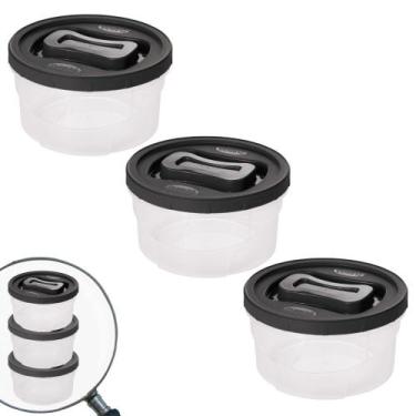Imagem de Pote de plástico Clic rosca 2 litros preto com 3 unidades Plasutil ref