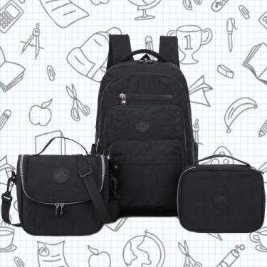 Imagem de Mochila Feminina Tactel Notebook Kit Lancheira e Estojo Escolar Resist