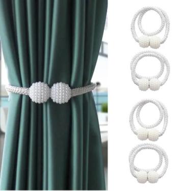 Imagem de Kit 4 Prendedores De Cortina Magnético Presilhas Enfeite - Saz, Branco