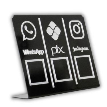 Imagem de Placa Pix,Whats e Insta Para Pagamento QR Code Cor: Preto com Prata - 