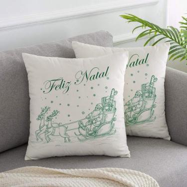 Imagem de Almofada Suede Off White Natal 40x40cm Trenó Verde - FASTLAR