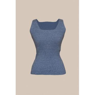 Imagem de Regata Canelada Tricot Feminina - Michele Tricot, GG, Azul nautical