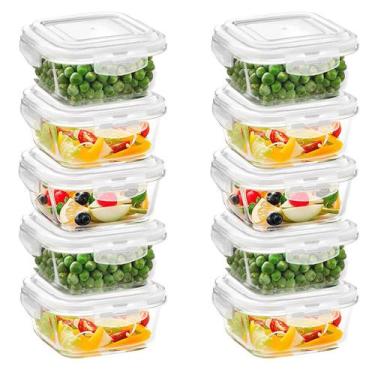 Imagem de Kit 10 Potes De Vidro Com Vedação Hermética 800ml Quadrado - LP House,