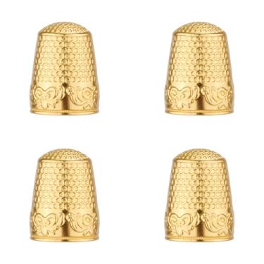 Imagem de 4 peças de dedais de costura de metal para dedo, protetores de ponta de dedo de metal cobre dedal escudo de dedo almofadas de proteção para bordado à mão, acessórios de acolchoamento, ferramentas de