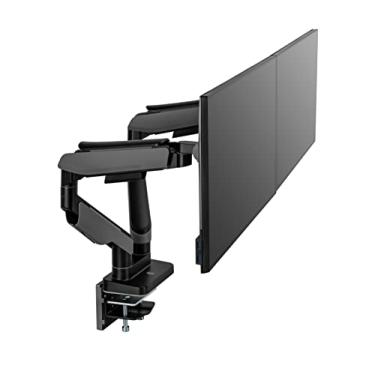 Imagem de POUT Braço para monitor ultralargo RGB duplo E19 resistente – Suporte giratório giratório de inclinação totalmente ajustável – 20 cores LED RGB – comporta 2,2 a 20 kg 17 – 35 polegadas por tela