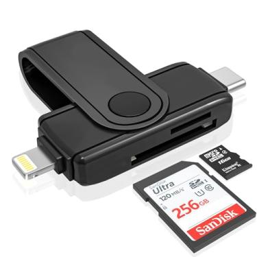 Imagem de Leitor de cartão SD USB C Lightning para iPhone 15 iPad Mac - Adaptador de cartão micro SD/SD 2 em 1 (leia dois cartões simultaneamente), adaptador de câmera digital portátil, leitor de cartão de