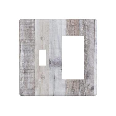 Imagem de Combinação de 2 Gangs, 1 interruptor 1 decorador/dispositivo Gfci Placas de parede vintage cozinha country marrom branco cinza placa de madeira balancim com interruptor de luz e tampas de tomada