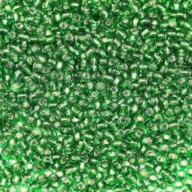 Imagem de Bala&Fillic Grânulos de sementes de 4 mm com forro de prata verde escuro com cerca de 1200 peças/100 gramas no saco, 6/0 contas de vidro para artesanato para fazer pulseira e colar (forrado com prata,