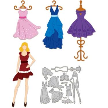 Imagem de GLOBLELAND Matrizes de corte de saia com cabide de vestido feminino, para scrapbooking, vestido de princesa, estampado, estêncil, modelo para fazer cartões de papel, decoração de álbum