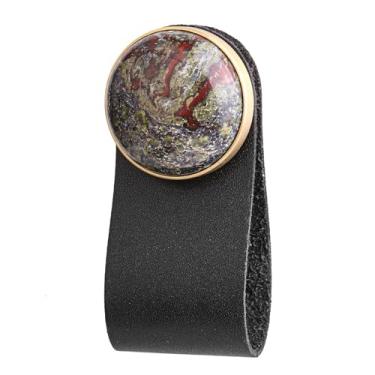 Imagem de Rockcloud Pacote com 2 puxadores redondos de dragão de pedra sangrenta com couro preto, puxador circular polido para armários, cômodas, banheiro, decoração de escritório em casa