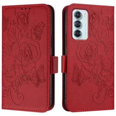Imagem de Capa de Estojo Compatible with Motorola Moto Edg S30/G200 5G Case,Wallet Case Slim PU Leather Phone Flip Folio Case,Shockproof Protective Case with Card Holders+Wrist Strap Capa de Estojo(Rojo)