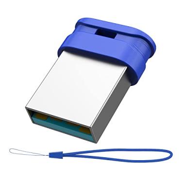 Imagem de K&ZZ Pen Drive de 128 GB, 128 GB, USB 3.0, pen drive com cordão, mini pen drive de 128 GB para PC/laptop, azul