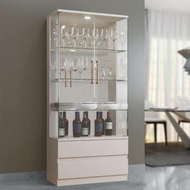 Imagem de Cristaleira Moderna de Vidro com LED - Diamante-Off White- Mavau Móvei