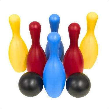 Imagem de Kit Boliche Bolichão De Plástico 2 Bolas 6 Pinos Grandes Infantil Brin