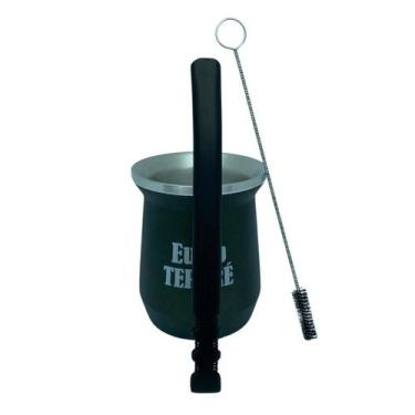 Imagem de Kit tereré cuia copo redondo 350ml alumínio parede dupla verde + bomba