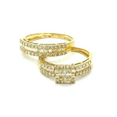 Imagem de Anel Solitario e Meia Aliança em Ouro 18k Amarelo com Diamante Natural