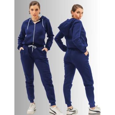 Imagem de Conjunto Moletom Feminino Roupas De Frio Feminina Blusa Canguru Zíper 