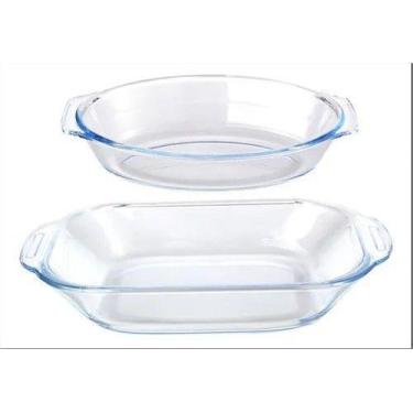 Imagem de Kit de 2 assadeiras de vidro  retangular 800ml + oval 700ml - CASITA