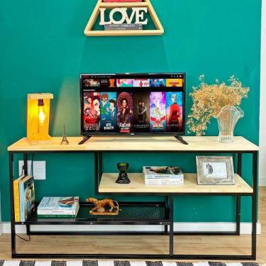 Imagem de Rack de TV Style Industrial de Ferro e Madeira Natural e Preto - ArtFa