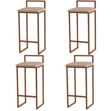 Imagem de Kit 4 Banquetas Altas Estofadas Suede Pietra Base Bronze - JOTABE, cap