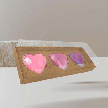 Imagem de 10 Caixas Kraft para 3 Corações Lapidados Gourmet com Visor - Embalage