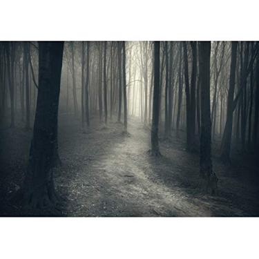 Imagem de Laeacco Pano de fundo de Halloween 7x5 pés assustador fotografia floresta cenário de outono trilha escura festa assustadora noite relíquias bola fantasia festa baile feriado festival decoração vídeo adereço foto