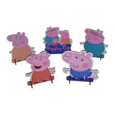 Imagem de Totens de Mesa Porquinho Kit com 5 Displays Aniversário Mdf Adesivado 