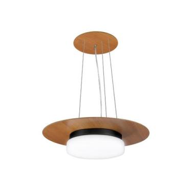 Imagem de Pendente de Madeira Saturno Vidro Imola 45 cm Freijó/Preto - Madeluz