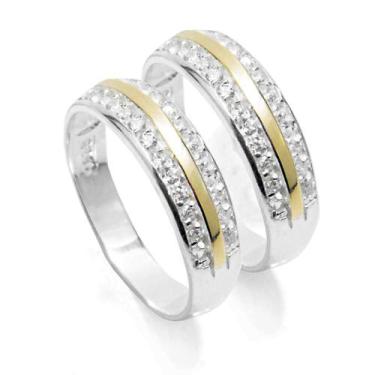 Imagem de Anel Par Meia Aliança Aparador Prata 925 Com Aplique Ouro - Clara Cent