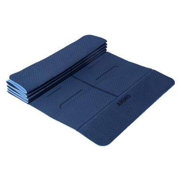 Imagem de ARIMO Tapete Yoga Mat Dobrável Antiderrapante TPE Ecológico Biodegradável Todos Os Tipos de Yoga/Pilates 181 x 61 cm x 6 mm (Azul com Linhas)