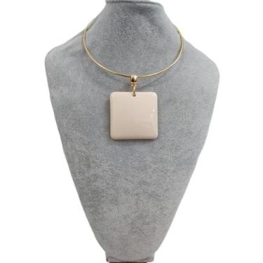 Imagem de Colar Choker Feminino Dourado Quadrado Resina Novidade - MLBpel, Noron
