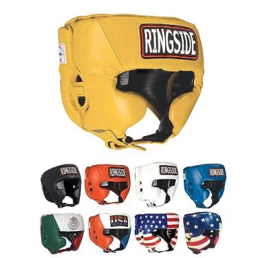 Imagem de Ringside Capacete de boxe de competição, capacete de couro aprovado pelos EUA com proteção contra bochechas, ótimo para MMA, Muay Thai, Kickboxing e treinamento, ideal para homens e mulheres, dourado