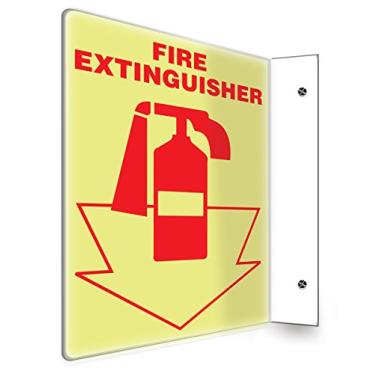 Imagem de Accuform Placa de brilho de projeção 90D para extintor de incêndio, plástico Lumi-Glow de alto impacto de 30,5 x 22,9 cm com orifícios de montagem pré-perfurados, feito nos EUA, PSP433