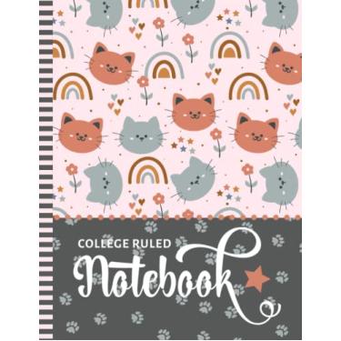 Imagem de College Ruled Notebook: Large 8.5x11 Composition Book / 100 Sheets (200 Pages) / Numbered Pages/Note Taking Gift For Back To School - Writing/Kitty Cat Face Rainbow Heart Star Art Pattern