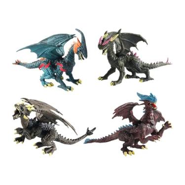 Imagem de EHJRE 4x figuras de dragão do diabo modelo de dragão voador decoração de dinossauros de vida selvagem realista