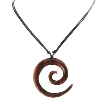 Imagem de Colar com pingente de paz de madeira natural Sono NZ Maori Koru Colar de cordão feito à mão Joias CA394, Madeira Sono