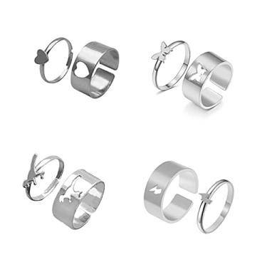 Imagem de COLORFUL BLING Conjunto de anéis empilháveis com articulação de borboleta, coração, relâmpago, dinossauro, ajustável para ele e seus casais, amizade, melhores amigos, combinando, compromisso, amor,