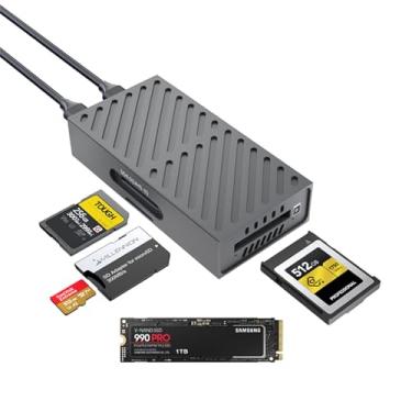 Imagem de SSD M.2 NVMe 3 em 1 e CFexpress B tipo e leitor de cartão SD e gabinete, USB3.2 tipo C de 10 Gbps, com resfriamento ativo de ventilador silencioso, compatível com Mac M1/M2/M3/M4, adaptador USB-C de
