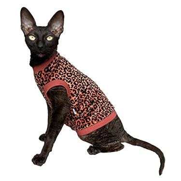 Imagem de Kotomoda Camiseta elástica de algodão sem pelos leopardo veludo orgânico para gato Sphynx (G)