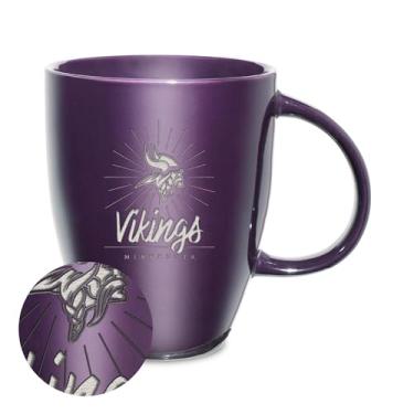 Imagem de Rico Industries NFL Football Minnesota Vikings Sunburst Purple 510 g Caneca de cerâmica com brilho gravado a laser