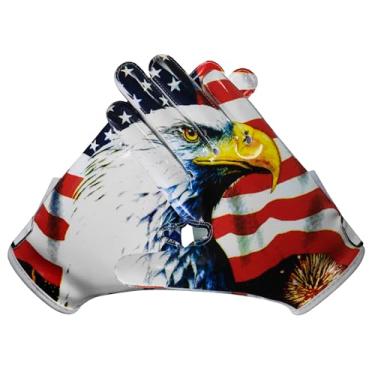 Imagem de Luvas de futebol juvenil esportivas exóticas com bandeira americana, luvas de futebol americano para adultos, homens, mulheres e meninos, com palmas de silicone super pegajosas, melhor impulsionador