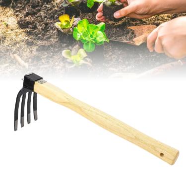 Imagem de Leme Manual Resistente, Ancinho Escavador Manual de Jardim Com Cabo de Madeira Ergonômico, Combinando Enxada e Ancinho para Triturar e Arejar o, Ideal para Várias Tarefas de