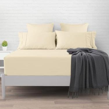 Imagem de CottonLuxury Jogo de Cama 3 Peças Algodão 600 Fios, 100% Algodão, Toque Macio, Hipoalergênico - 188 x 138 x 30cm (Palha, Casal)
